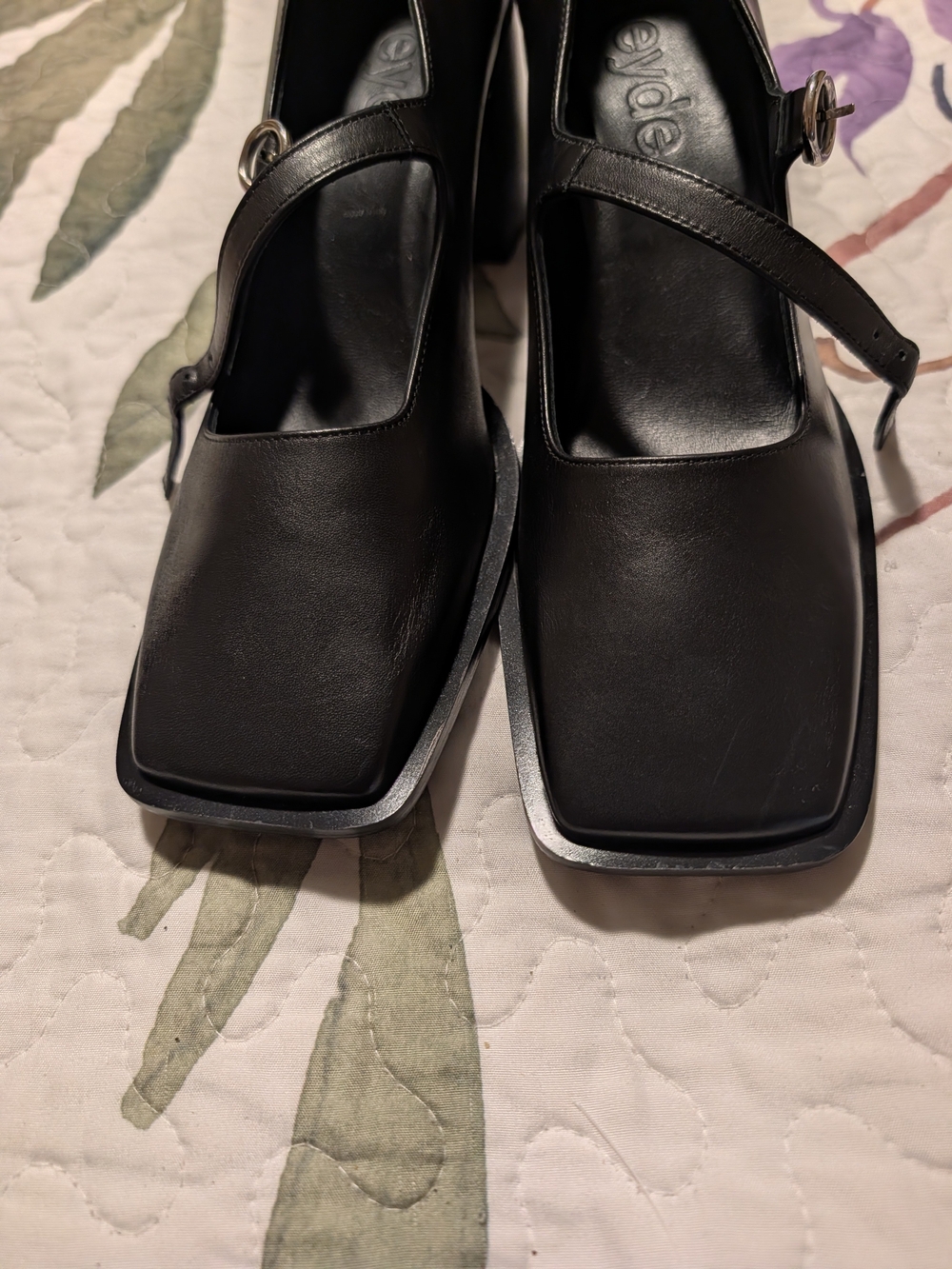 Aeyde Black Square-Toe Mary Jane Heel with Buckle